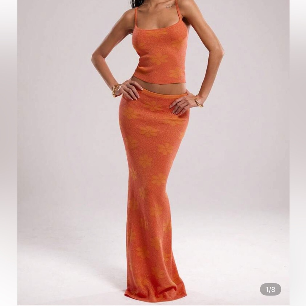 SHEIN Orange Floral Maxi Skirt